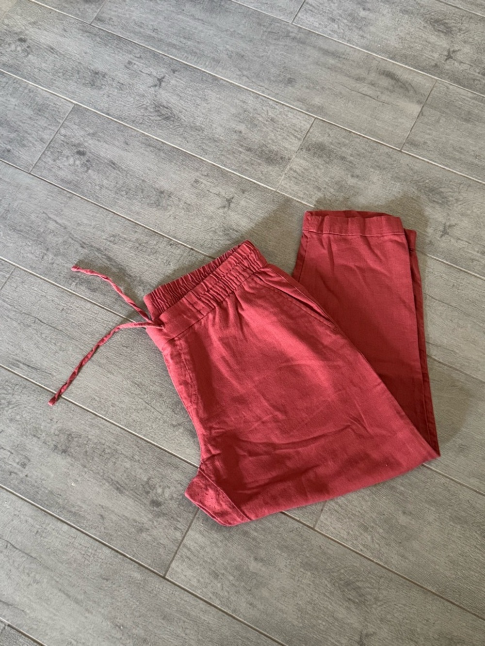 Old Navy Cropped Linen Blend Drawstring Pants in Coral Red Size PM